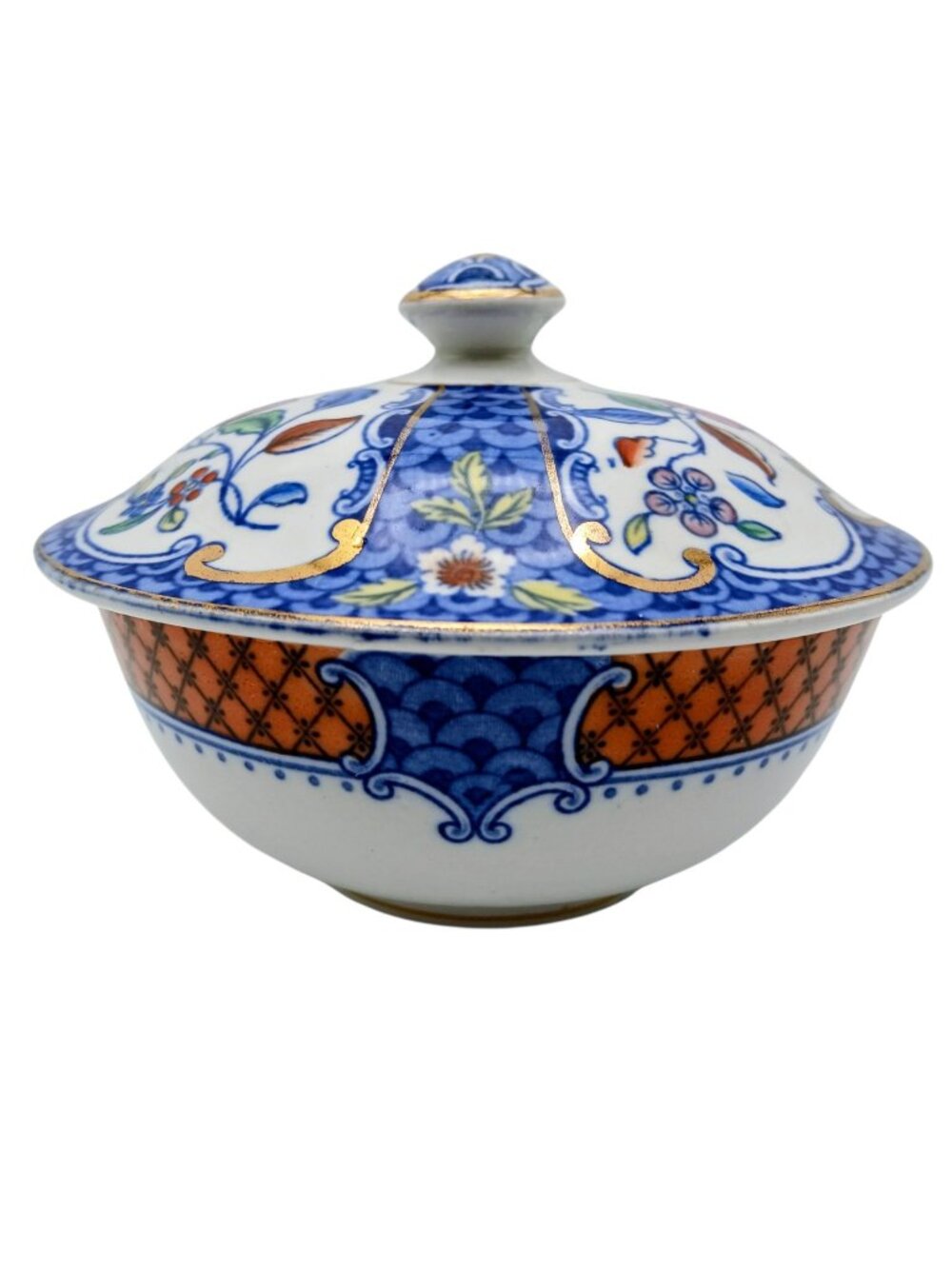 Burleigh Ware Lucerne Lidded Bowl c1930 Floral Gilt Porcelain 5.5"